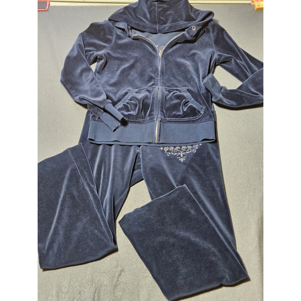 Vintage Express Womens Medium Bedazzled Royal Blue Decorative Top & Bottom Set